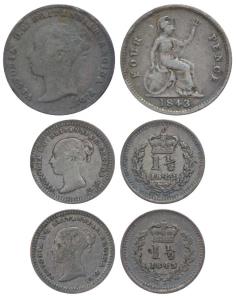 Great Britain, Victoria, Silver 1 ½ Pence, 1842 & 1843 (KM 728); Silver 4 Pence, 1.9g, 184