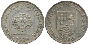 Portuguese Mozambique, Silver 10 Escudos, 12.5g, 1936 (KM 67). Extremely Fine, Rare.