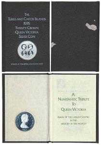 Turks & Caicos Islands, Elizabeth II, Silver 20 Crowns, 38.7g, 1976, rev. illustrates all 