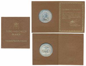 Turks & Caicos Islands, Elizabeth II, Silver 20 Crowns, 38.7g, 1976, rev. illustrates all 