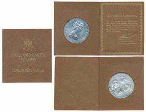 Turks & Caicos Islands, Elizabeth II, Silver 50 Crowns, 55.18g, 1976, rev. illustrates all