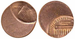 United States of America, Lincoln, Copper Cent, Error, 60% off-centre, planchet has expand
