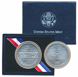 United States of America, Silver Dollar, 26.73g, 2002 Winter Olympic Games, rev. Skyline o