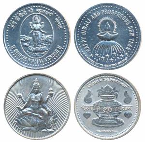 Silver Bar (2), 1 oz, 31.72g, obv. Mahalakshmi standing, rev. Diya; obv. Mahalakshmi seate