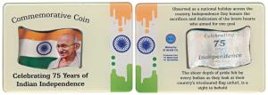 Mahatma Gandhi, Coloured Silver Bar, 20g, obv. portrait of Gandhiji with the tricolor in t