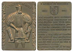 5th Viceroy of India Dom AFONSO DE NORONHA, Rectangular heavy Bronze Medal, 320g, obv. ful