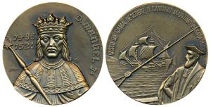 500th Anniversary of Discovery of India, Bronze, 228.50g obv. King Dom Manuel with his dat