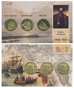 Vasco Da Gama, 3 tokens celebrating landing at Calicut in 1498, obv. coat of arms and lege