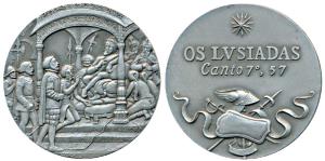 Vasco da Gama, White Metal, obv. scene of Vasco Da Gama meeting Zamorin king at Calicut, r