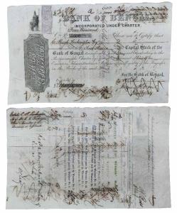 Bank of Bengal, four share of 4000 Company Rupees, January 1869 (dated on the back), with 