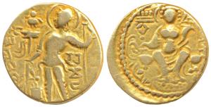 Guptas, Samudragupta (335-380 AD), Gold Dinar, 7.20g, ‘Sceptre’ type, obv. king nimbate st