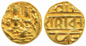 Vijayanagar Empire, Devaraya I (1406-1422 AD), Gold Pagoda, 3.43g, obv. Shiva-Parvati seat