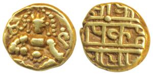 Nayakas of Chitradurga, Gold Durgi Pagoda, 3.36g, obv. Krishna as Bal Gopal, rev. Nagari l