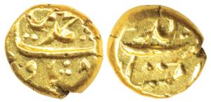 Muhammad Shah, Gold Pagoda, 3.33g, Imtiazgarh Mint, mint name in two lines on rev., name o