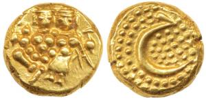 Haider Ali (AH 1174-1197; AD 1761-1782), Gold Pagoda, 3.44g, obv. Shiva and Parvati seated
