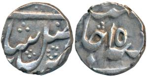 Murshidabad Mint, Silver ¼ Rupee, 3g, in the name of Shah Alam II, RY 15 (Paul Stevens EIC