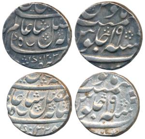 Murshidabad Mint, Silver Rupee (2), 11.63g & 11.49g, in the name of Shah Alam II, AH 1202/
