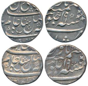 Murshidabad Mint, Silver Rupee (2), 11.60g & 11.64g, in the name of Shah Alam II, AH 1205/