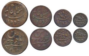 Princep’s Coinage, Copper ½, ¼, 1/8 & 1/16 Anna, struck at Fulta Mint, AH 1195/22, in the 