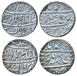 Muhammadabad Banaras Mint, Silver Rupee (2), in the name of Shah Alam II, fish, sun-burst 