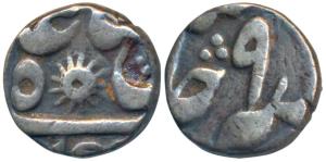 Muhammadabad Banaras Mint, Silver 1/8 Rupee, 1.48g, in the name of Shah Alam II, RY 9, sun