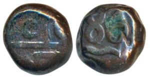 Copper 10 Cash or Dudu, 6.26g, obv. Bale mark with GCE, rev. date (17)86 between wavy line