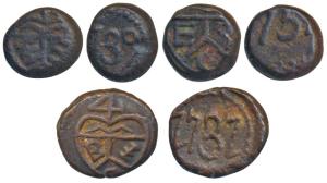 Pagoda Series, Copper Cash, 1.23g, 1.20g & 1.25g, obv. bale mark, rev. date 1731, 1739 & 1