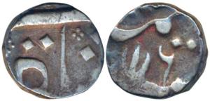 Arkat Mint, Silver ¼ Rupee, 3.2g, in the name of Alamgir II, open lotus as mint mark, RY 4