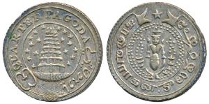 Silver ¼ Pagoda, 10.5g, 2nd issue, 1808, obv. value in English and Persian on ribbon aroun