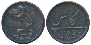 Copper Cash, 1803, 0.62g, obv. lion holding a crown to left, rev. value in English and Per