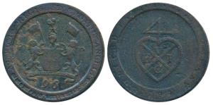 Copper ½ Dub or 1/96 Rupee, 6.98g 1794, obv. coat of arms of the EIC, rev. bale mark, Engl