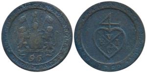 Copper ½ Dub or 1/96 Rupee, 6.6g, 1797, obv. coat of arms of the EIC, rev. bale mark, Engl