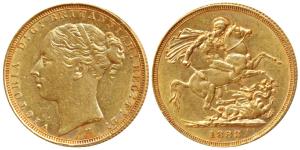 Australia, Victoria, Gold Sovereign, 8g, 1883, Young head, ‘M’ mint mark for Melbourne Min