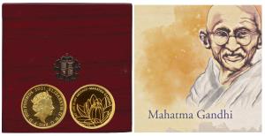 Great Britain, Elizabeth II, Gold 100 Pounds, 31.21g, Mahatma Gandhi, 2021, rev. a lotus w