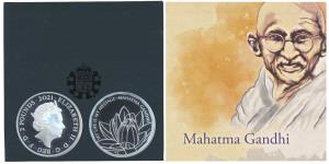 Great Britain, Elizabeth II, Silver 2 Pounds, 31.21g, Mahatma Gandhi, 2021, rev. a lotus w