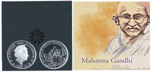 Great Britain, Elizabeth II, Silver 2 Pounds, 31.21g, Mahatma Gandhi, 2021, rev. a lotus w