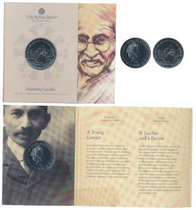 Great Britain, Elizabeth II, Cupro-Nickle 5 Pounds, 28.28g, Mahatma Gandhi, 2021, rev. a l