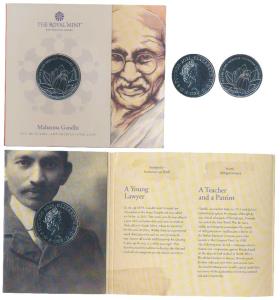 Great Britain, Elizabeth II, Cupro-Nickle 5 Pounds, 28.28g, Mahatma Gandhi, 2021, rev. a l