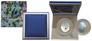 Palau, Silver 5 Dollars, 25g, 2012, Convex, shape of an oyster, with a pearl in centre, ob