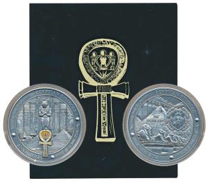 Palau, Antique Finish Silver 20 Dollars, 3oz / 93.3g, 2014, Egyptian Symbols, Ankh. Proof,