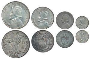 Panama, Silver Balboa, ½, ¼ & 1/8 Balboa, all 1947 except the third 1930, rev. standing fi