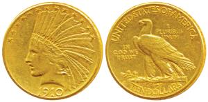 United States of America, Gold $10, 16.66g, 1910, obv. Indian Head, rev. Motto ‘IN GOD WE 