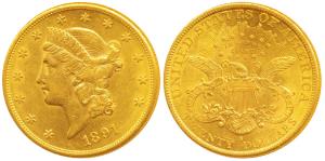 United States of America, Gold $20, 33.4g, 1891, obv. Liberty head, rev. motto above eagle