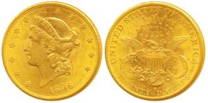 United States of America, Gold $20, 33.4g, 1896, obv. Liberty head, rev. motto above eagle