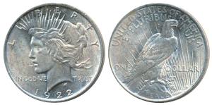 United States of America, Silver Peace Dollar, 1922 (KM 150). Extremely Fine, Rare.