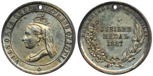 Victoria Queen Empress of India Jubilee Medal 1887, Silver Gilt Bronze Medal, rev. present