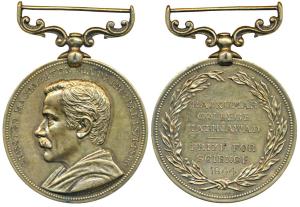 Rajkumar College, Gold Gilt Silver Medal, 1896, obv. bust of Chester Macnaghten M.A. Princ
