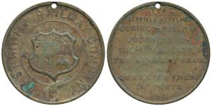 East India Railway Company, Copper Medal, For Services Rendered to Royal Visit, obv. East 
