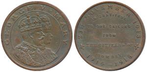 Bombay Peace Medal, Copper Medal, obv. conjoined busts of George V and Mary, rev. in grati