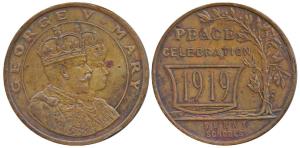 Peace Celebration, Copper, obv. conjoined busts of George V and Mary, rev. Surat Schools 1